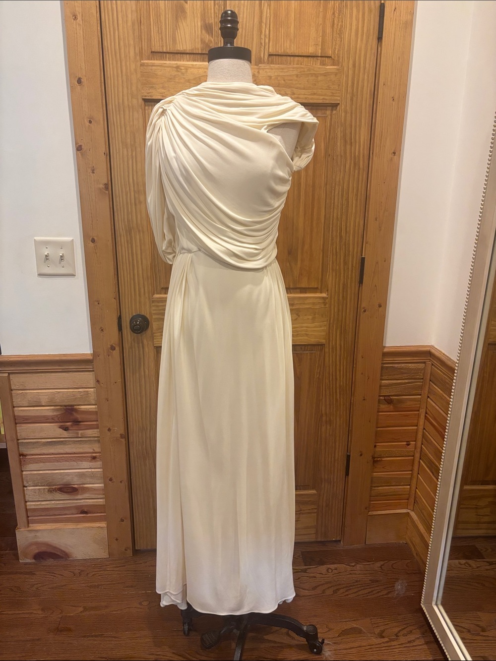 KHAITE Sloan Asymmetric Cream One-Shoulder Draped Maxi Dress - Picture 3 of 7